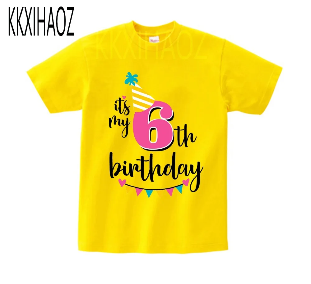 Футболка с надписью «Happy Birthday Number» для девочек 4-6 лет, милая летняя одежда для малышей, Детская футболка с цифрами «забавный подарок на день рождения» для мальчиков, NN