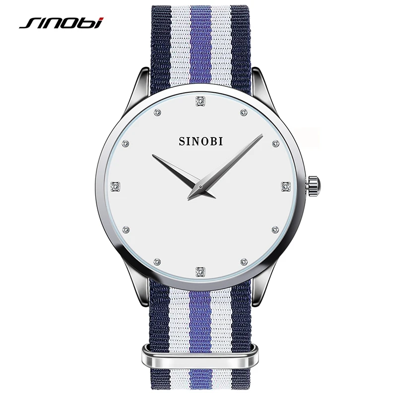 SW02NB004 SINOBI Модные женские наручные часы Многоцветный DIY ткань нейлон ремешок Кристалл Камень аналоговые кварцевые часы супер тонкий reloj mujer - Цвет: SW02NB004