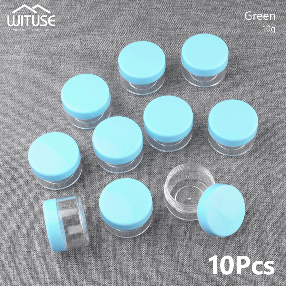 10g Green 10 шт./лот, 10 г, 15 г, 20 г, пустой пластиковый контейнер для хранения бусин для макияжа, дизайна ногтей, портативная Косметическая банка для крема, горшок, коробка, круглая бутылка - Цвет: 10g Green