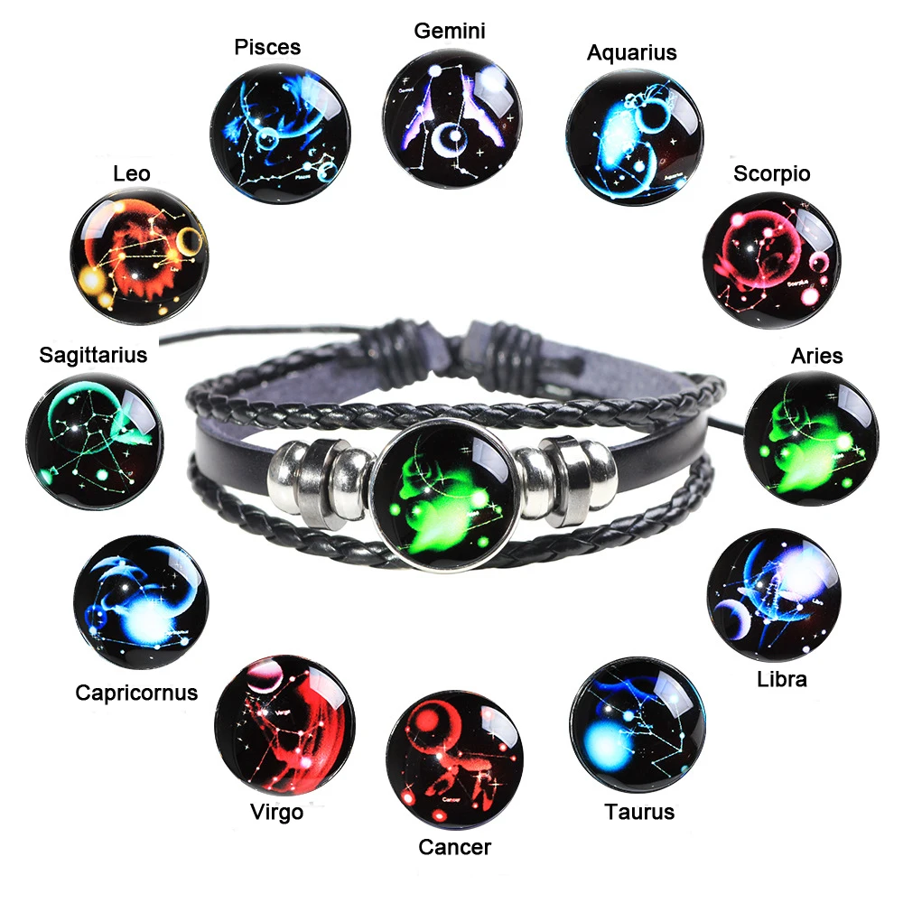 

Браслеты MDNEN 12 шт./компл. 12 созвездий из искусственной кожи регулируемые браслеты со знаками Зодиака для женщин мужчин аксессуары для рук ...