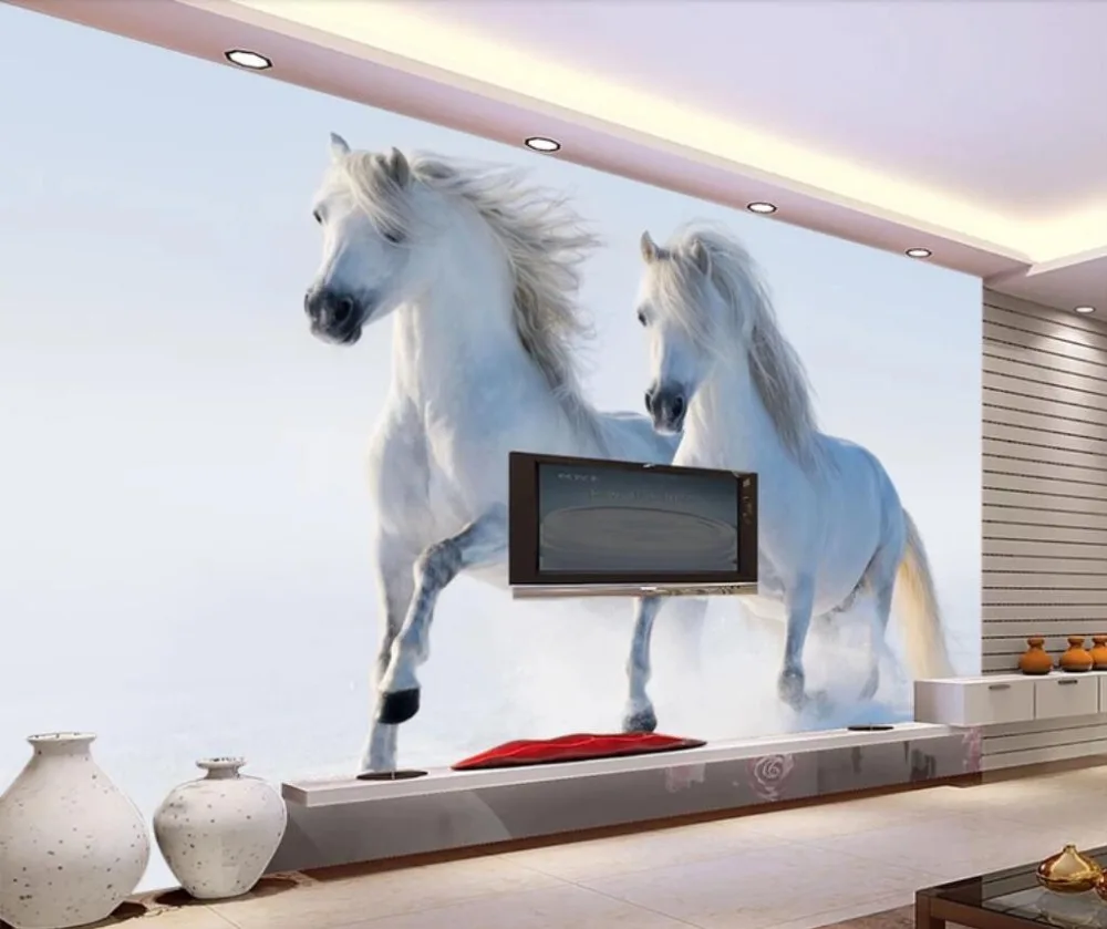 Beibehang пользовательские обои 3D лошадь белая лошадь Большая фреска фон Континентальный спальня стена задний диван обои