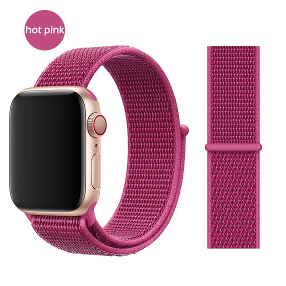 Дышащая повязка для apple Watch Series 4 3/2/1 полосы 38 мм 42 мм нейлоновая мягкая сменная Спортивная петля для iwatch 4 3 2 1 40 мм 44 мм - Цвет ремешка: hot pink