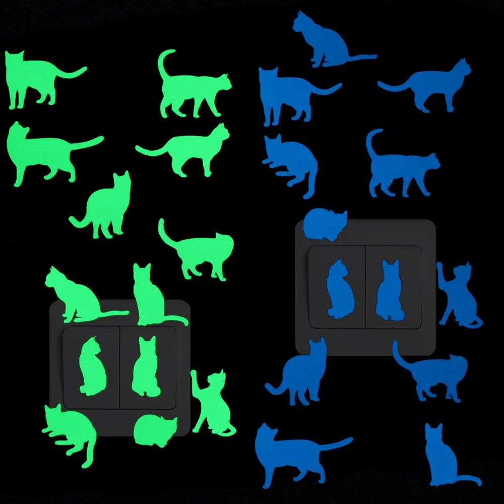 Светящиеся наклейки с кошками 13 шт. светится в темноте Мультяшные животные