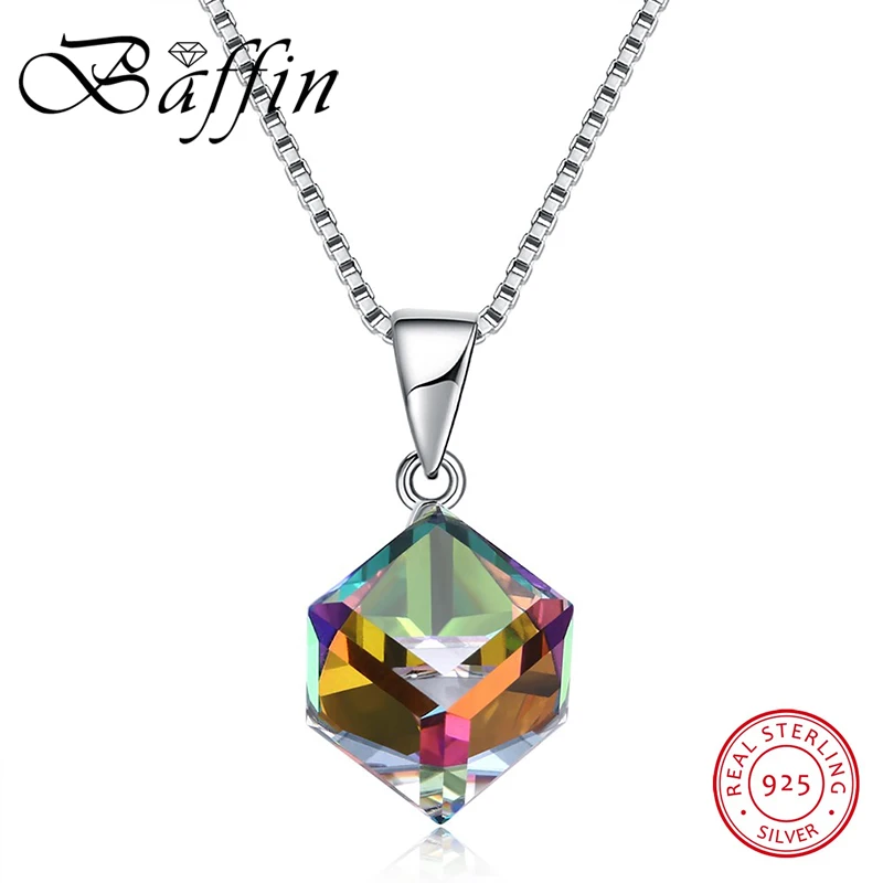 

Classic Cube Pendant Necklaces Crystals From Swarovski-Elements Real S925 Silver Necklaces For Women Kids Simple Jewelry Gifts