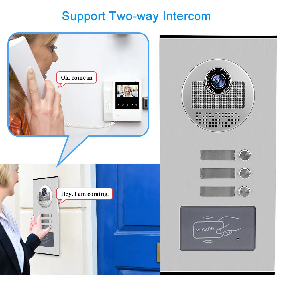 OBO Video Doorphone Intercom System Kit Video Camera Doorbell RFID Access Control Keyfobs Unlock for 2 Monitors 3 4 6 Apartments enlarge