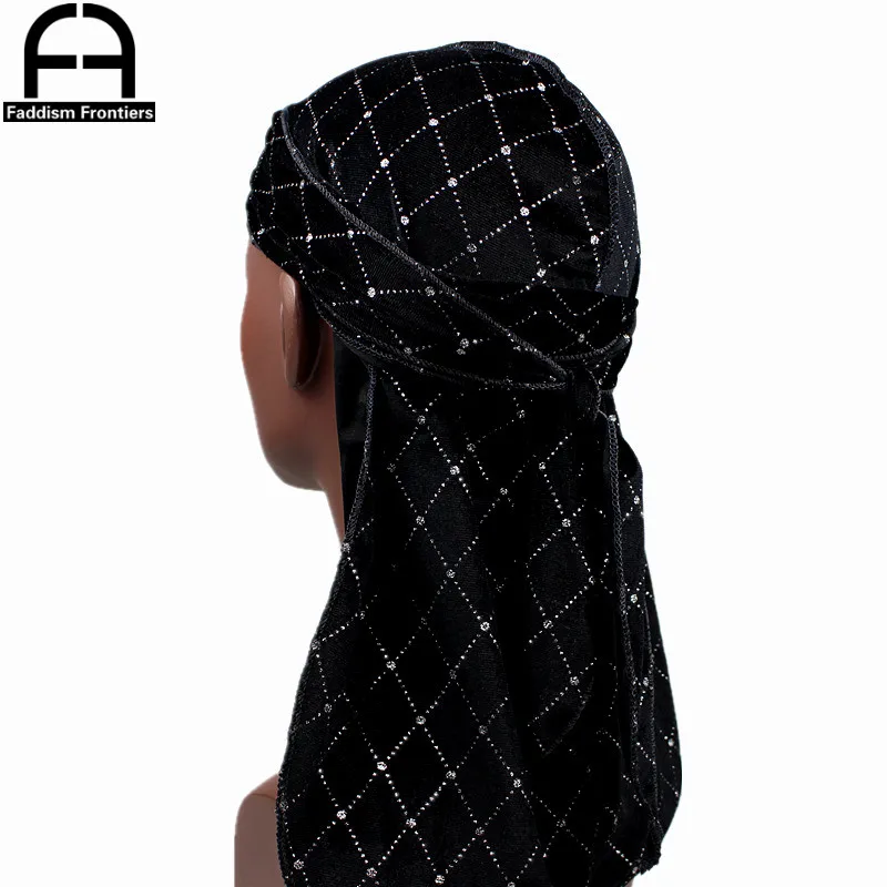 Премиум Мужская блестящая бархатная Шапка-тюрбан Durags, банданы, головные уборы, мужские полосатые шапки DuRag, аксессуары для волос, пиратская шляпа