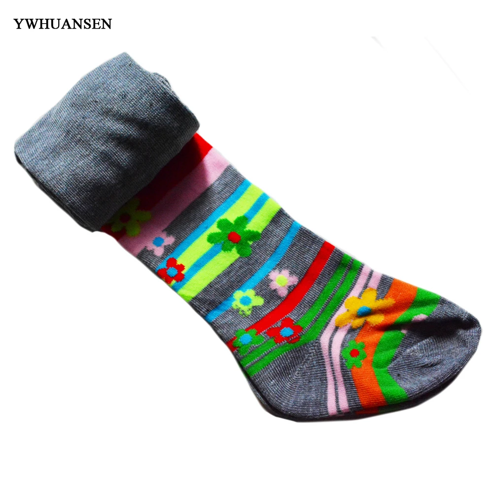 YWHUANSEN/весенне-осенние полосатые колготки для девочек; распродажа; хлопковые колготки для маленьких девочек; милые цветные колготки с липкими лентами
