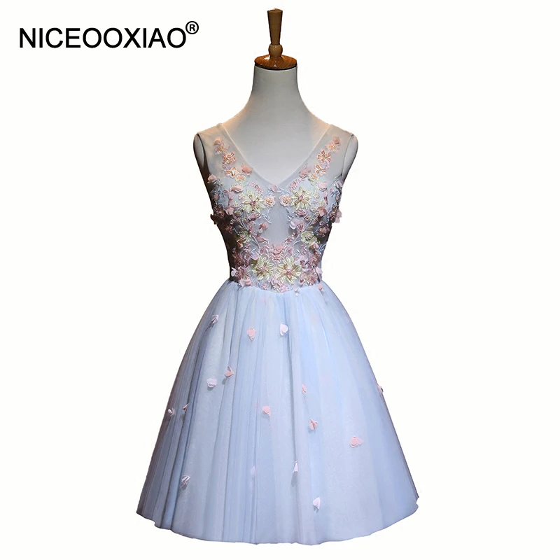 Женское коктейльное платье NICEOOXIAO элегантное Короткое бальное без рукавов с v