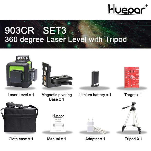 SET 3 Huepar 12 линий 3D перекрестная линия лазерный уровень самонивелирующийся 360 градусов вертикальный и горизонтальный крест супер мощный красный лазерный луч линии - Цвет: SET 3