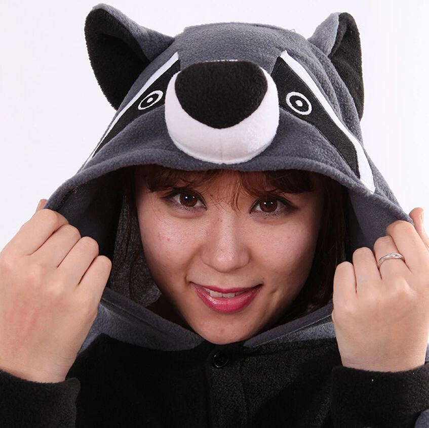 Кигуруми для взрослых мультфильм животные Серый Енот комбинезон унисекс пижамы