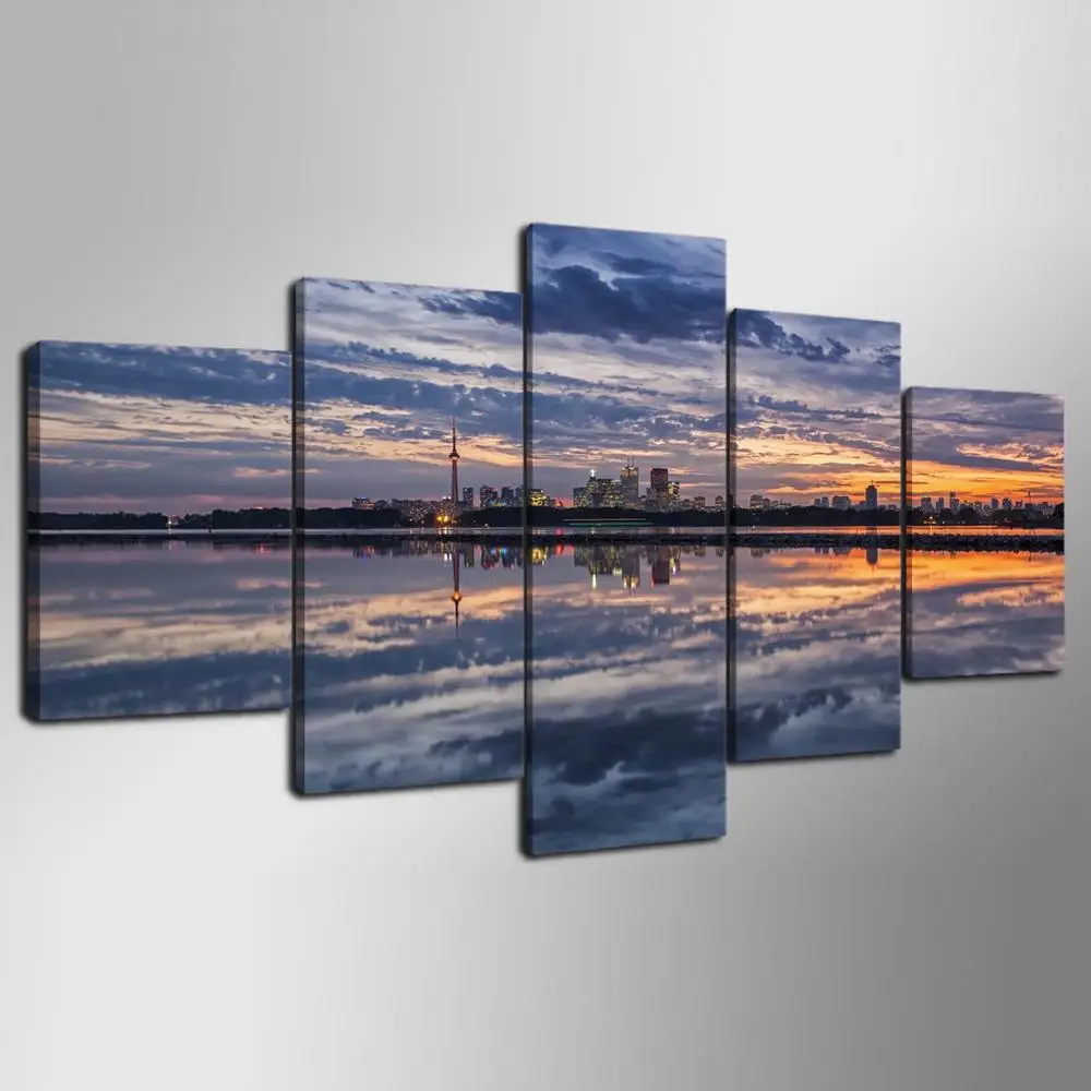 OKHOTCN HD Печатный центр Торонто озеро Онтарио в рамке городская Ночь 5 шт. Картина
