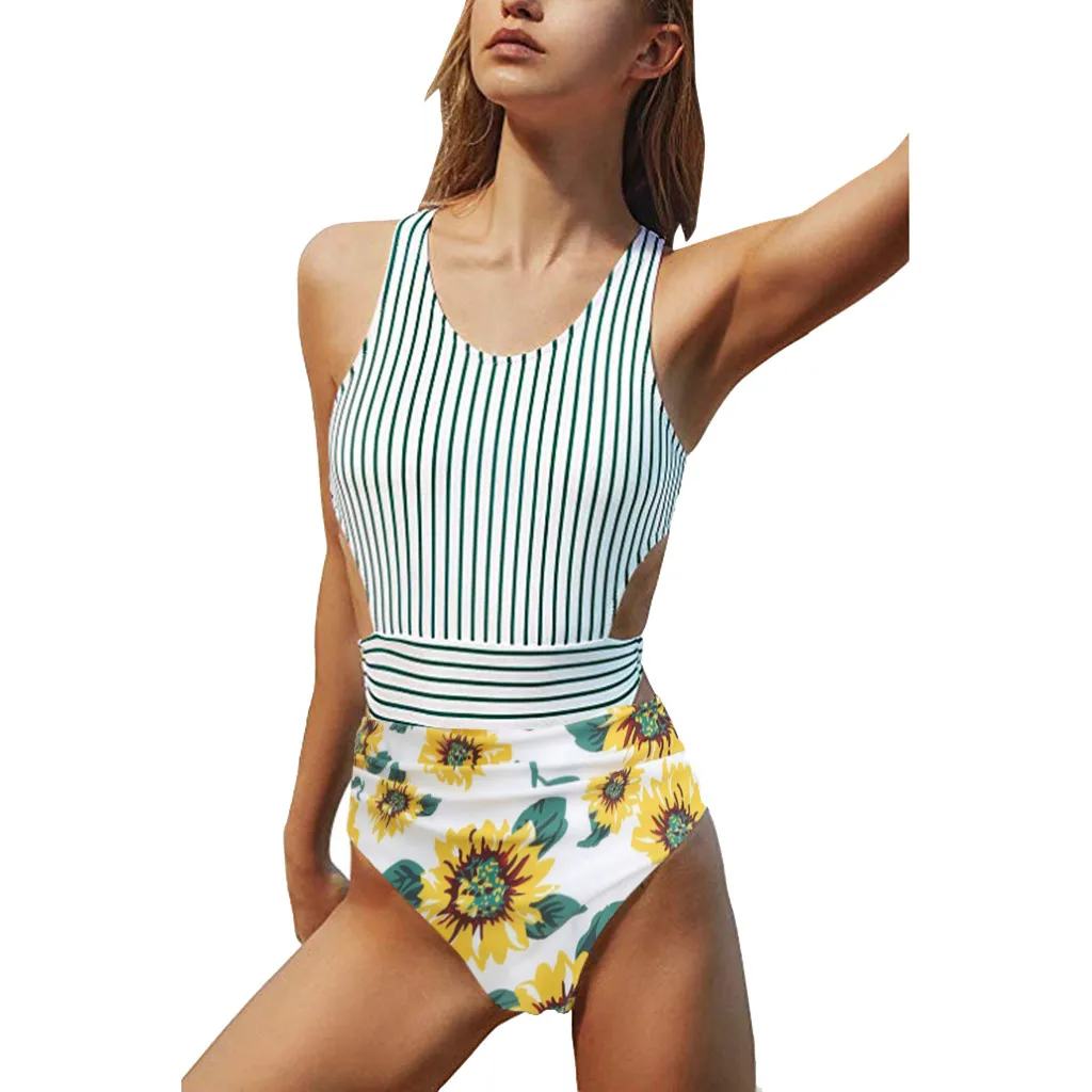 Женский купальник на молнии с принтом подсолнуха пляжная одежда монокини бикини