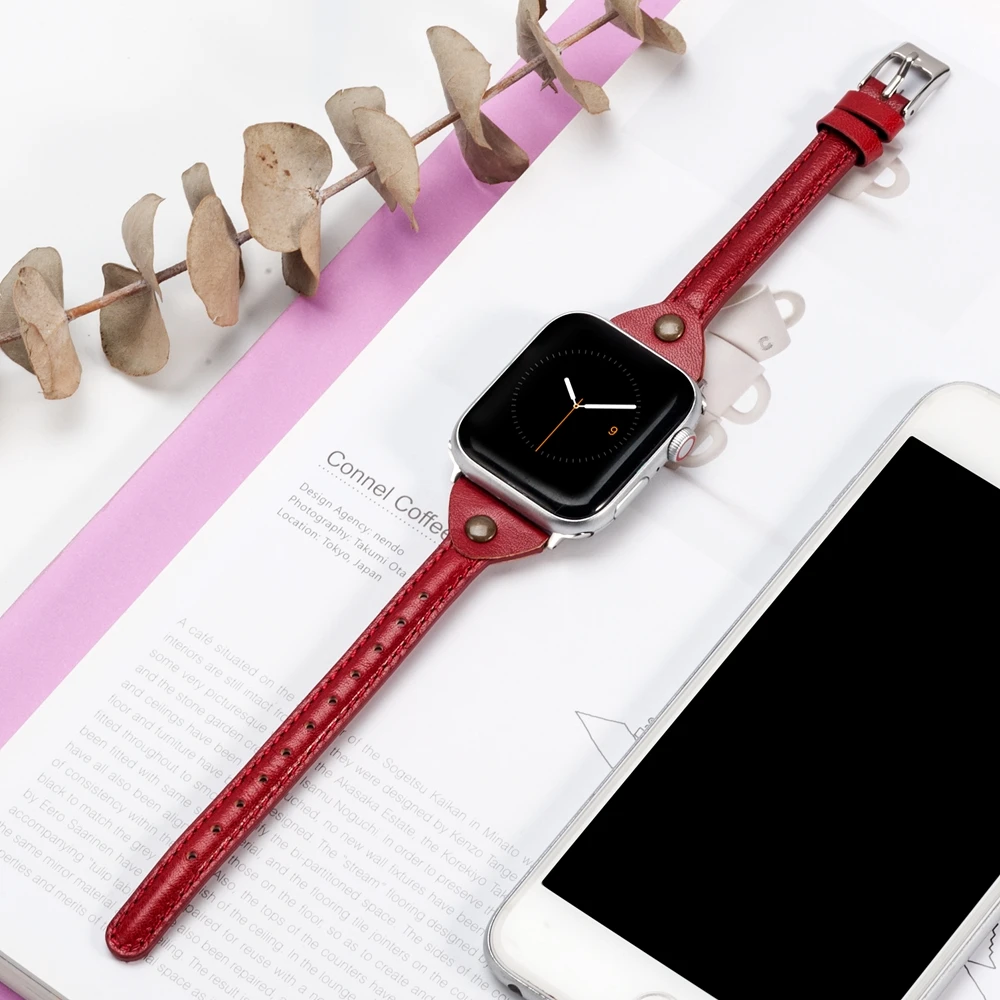 Тонкий кожаный ремешок для Apple Watch 42 мм 44 мм iWatch женский ремешок классические браслеты браслет для отдыха для iWatch серии 4 3 2 1