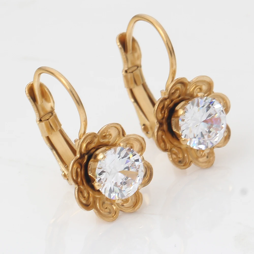 Женские серьги гвоздики из нержавеющей стали с фианитами|flower stud earrings|stud earringsstud