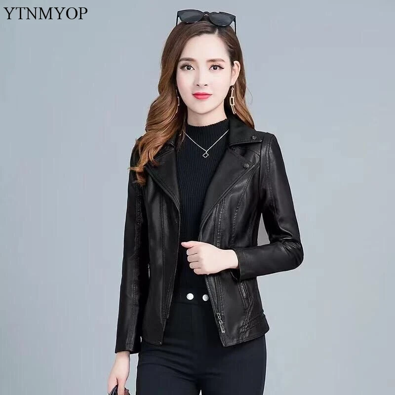 Черный YTNMYOP женские кожаные куртки больших размеров 5XL армейский зеленый пальто из искусственной кожи женская кожаная одежда Повседневная Верхняя одежда - Цвет: Черный