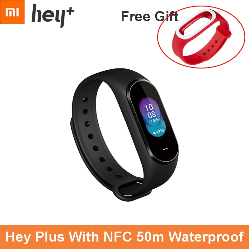 Дополнительный Бесплатный Ремешок Xiaomi Hey Plus 1S Smartband 0,95 дюймов AMOLED цветной экран встроенный многофункциональный NFC пульсометр Hey - Цвет: Add Free Red