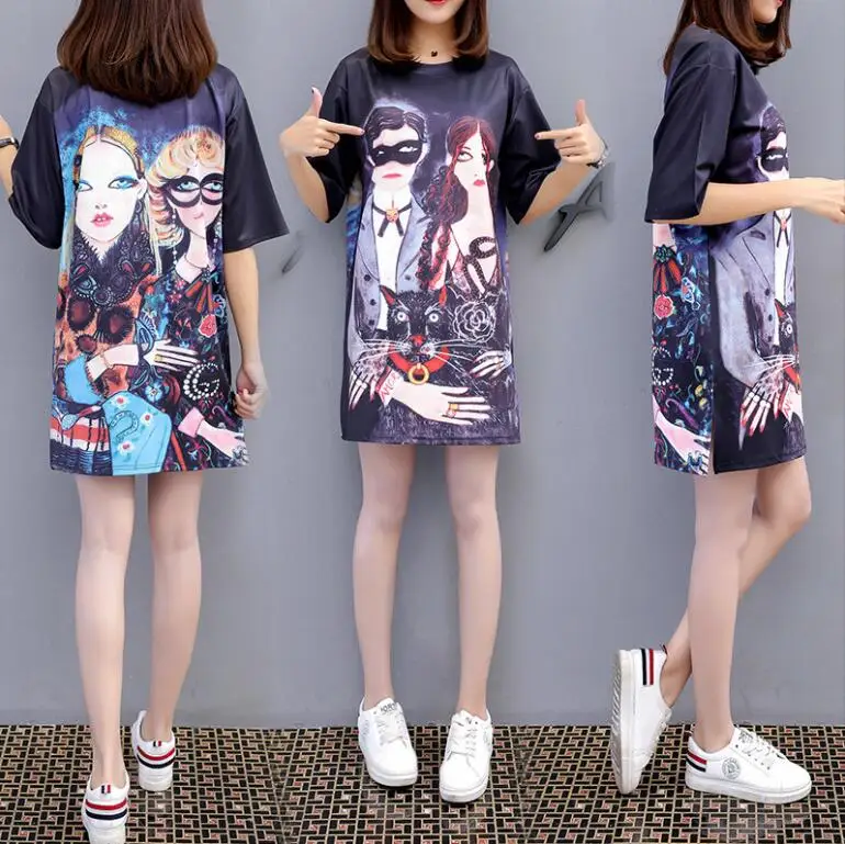 A10 Fashion Summer Oversized Loose Dress Women Plus Size O Neck Half Sleeves Printed Casual T Shirt Dress Streetwear Mini Dress - Цвет: A10