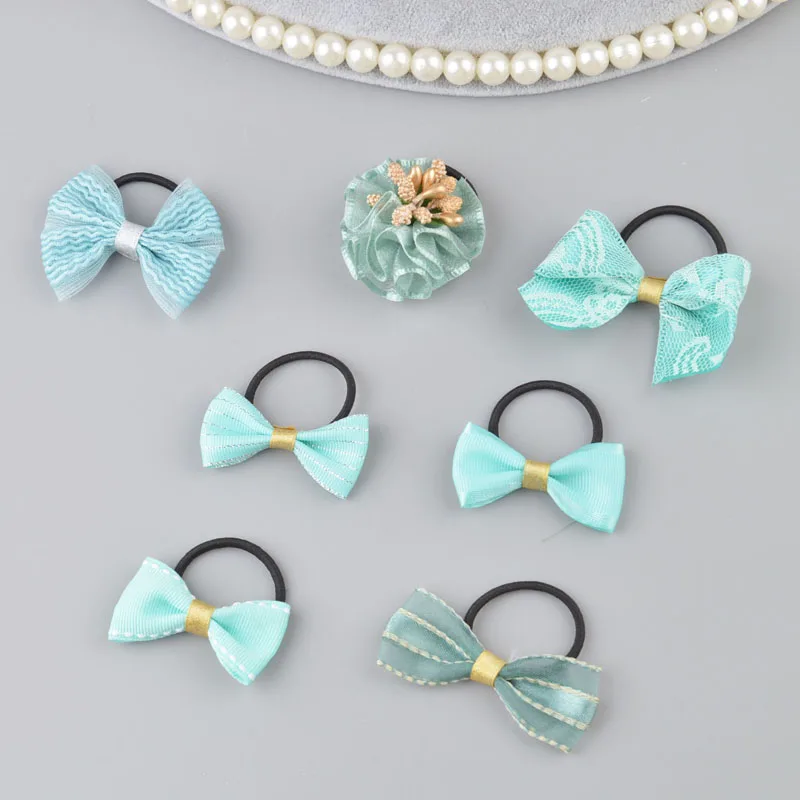 Green Set 7/8 шт. бант Принцесса Головной убор Дети эластичные детские ленты для волос головной убор Детские веревки для Волос Девочки Аксессуары для волос - Цвет: Green Set