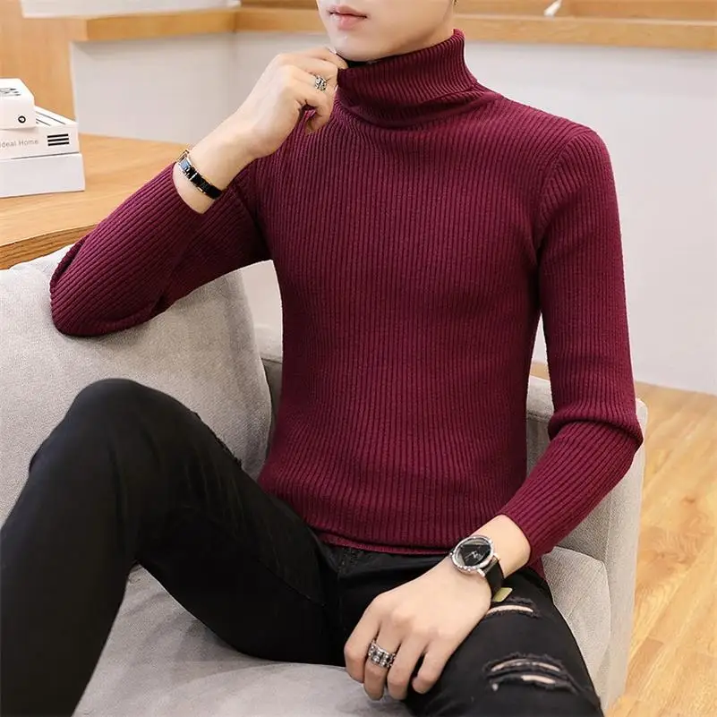103 red Winter Cashmere Thick Warm Sweater Men Turtleneck Brand Men's Sweater Slim Fit Pullover Men Knitwear Male Double Collar Sweaters - Цвет: 103 red