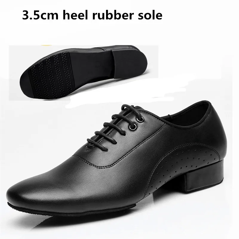 black 3.5cm outdoor Genuine Leather Men Latin Ballroom Dance Shoes Black Modern Square Dance Shoes Low Heel 3cm Adult Male Dance Shoe Indoor Outdoor - Цвет: black 3.5cm outdoor