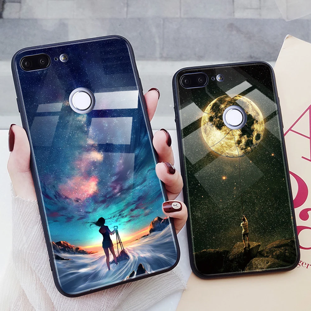 Hisomone Luxury Tempered Glass Case On For Huawei Honor 9 Lite 10 Play Star Pattern P Smart P20 Pro Nova 3 |