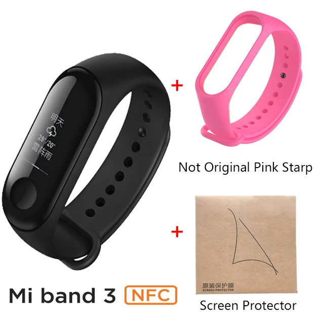 Xiaomi Mi Band 3 NFC Версия смарт-Браслет фитнес-трекер 0,7" большой сенсорный экран для сердечного ритма монитор смарт-браслет - Цвет: add pink starp