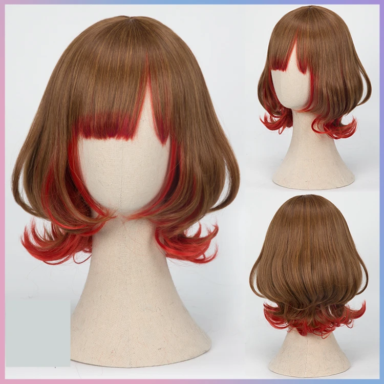 

Game Wig Bad Wolf Ookami Mori Misaki Cosplay Wig Girl Hairpiece Brown Gradient Red Curly Hair Periwig Halloween Christmas