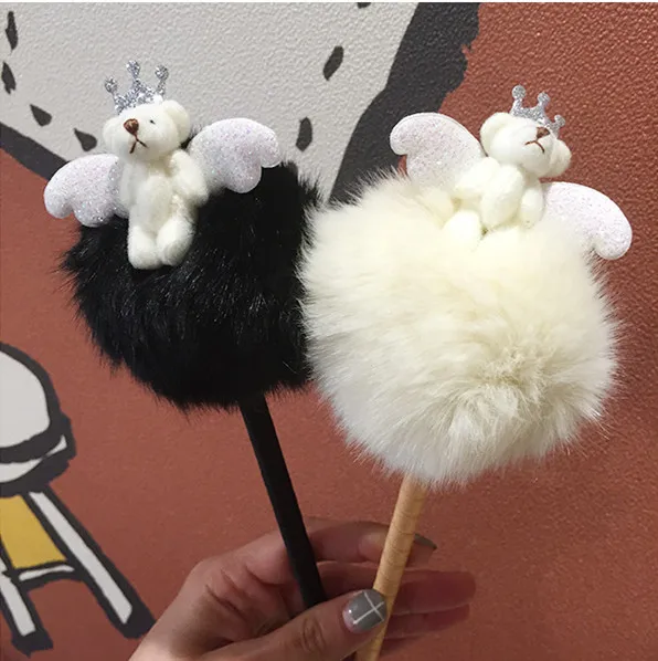 Korea Refinement lovely Candy colors Cartoon Bear angel hairy Hairball Oil pen stationery gel pens free shipping
