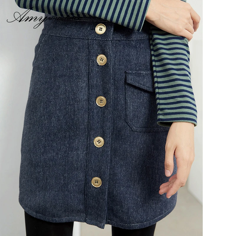 Эми вина дом Европейский Стиль юбка зима 2017 крест Высокая Талия Пуговицы