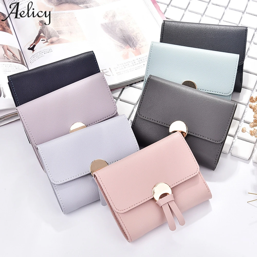 Aelicy женский модный однотонный кошелек на застежке с несколькими отделениями для