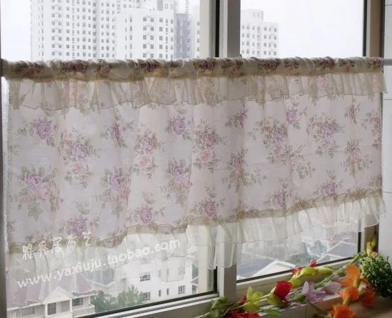 

Free shipping Jacquard lace pastoral beautiful coffee short curtain kitchen curtains for living room bedroom 40*145CM