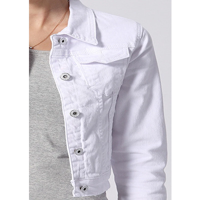 Женская джинсовая куртка однобортная белая ковбойская верхняя одежда весна 2019 |