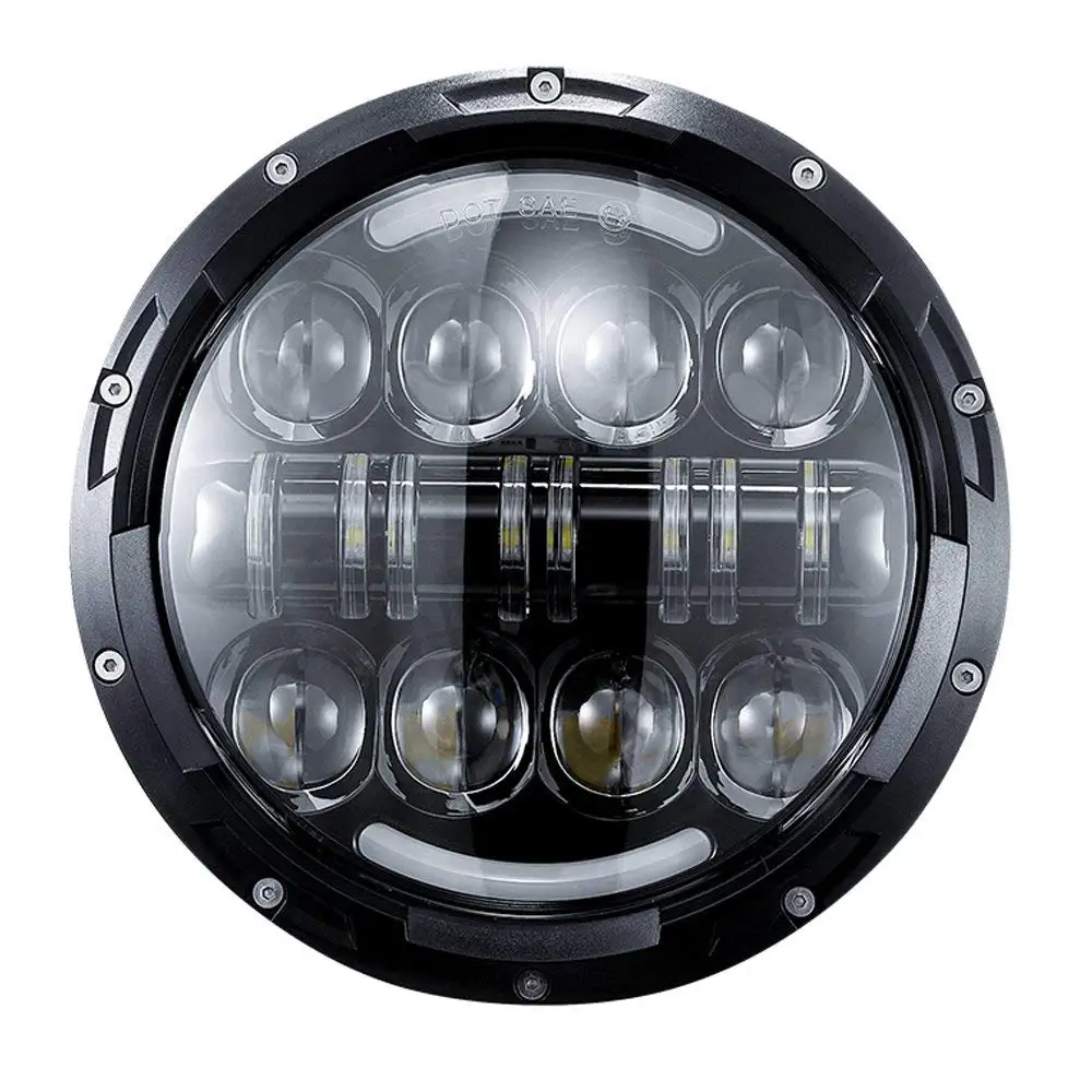 80W DOT Approved 7 inch LED Projector Headlight with Angle Eyes For Harley Motorcycles(Black/Chrome) |