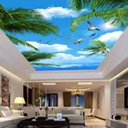 Custom 3D Photo Wallpaper Blue Sky Sea Coconut Trees Seabirds Living Room Suspended Ceiling Non-woven Wall Mural Wallpaper 3D