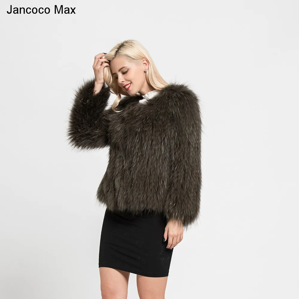Jancoco Max натуральный мех енота пальто весна осень зима Высокое качество трикотажные женские куртки S7105