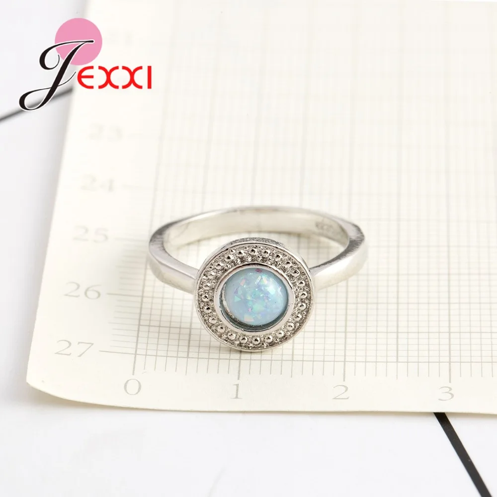 

Fashionable Simple Design Round Rhinestone Opal Finger Ring 925 Sterling Silver Ring Lady Charm Costume Jewelry Accessories