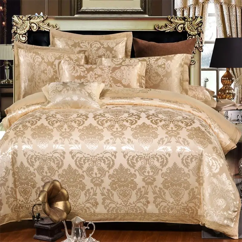 2017 Jacquard Silk Duvet Cover set King Qeuee 4pcs Satin Bedding Sets Luxury Doona Bedclothes Bed Sheet Pillowcases | Дом и сад