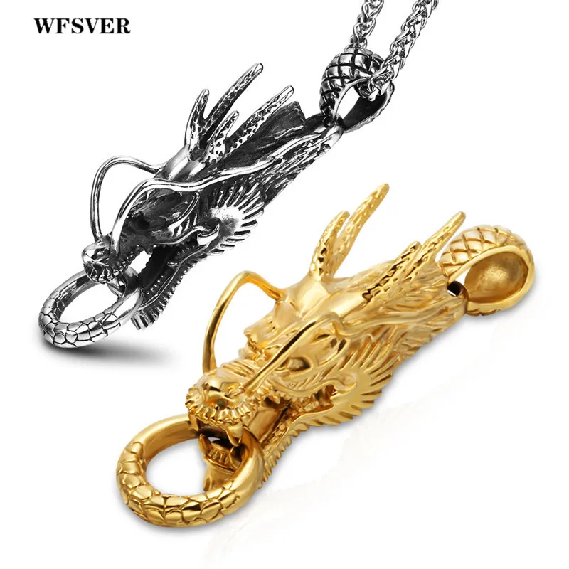 WFSVER черный/золотой 13*57 мм из нержавеющей стали Шарм кулон китайский дракон