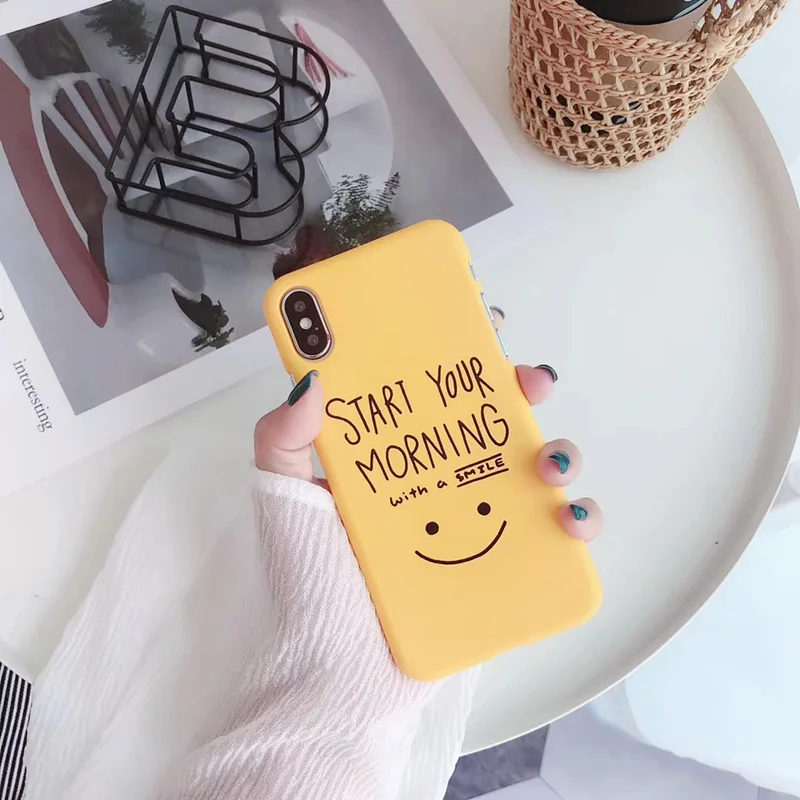 smile face words Hard Phone Case For iPhone 6S 6Plus 7 8 X XR XS MAX women yellowlack simple design Frosted PC telefon Cover |