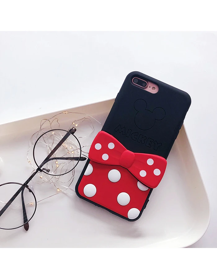 case For iPhone 11 pro X 8 7 6 6s plus Cartoon 3D Lovely bow tie Wave full cover soft Silicon stand cases XS MAX XR |