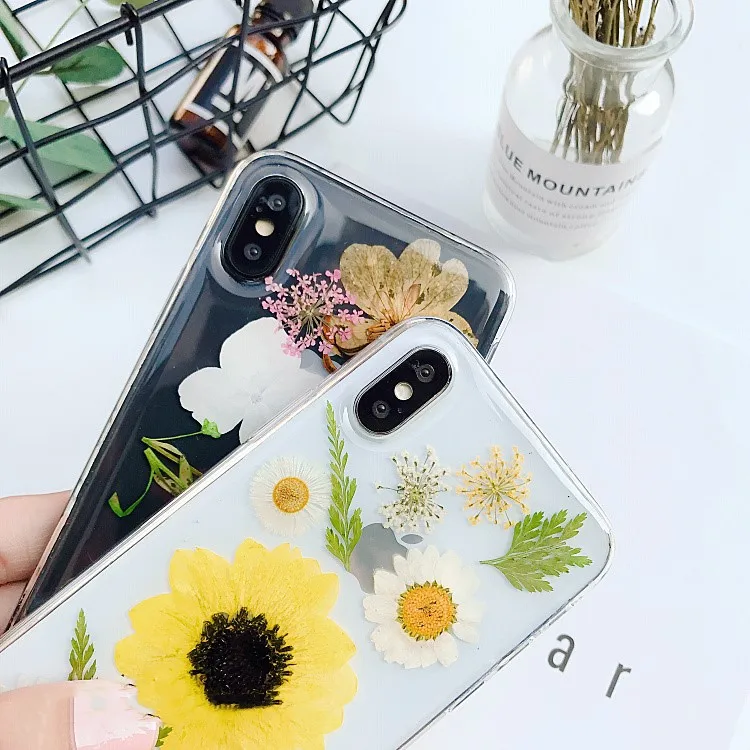 COTPRCO Handmade pressed Flower Case For iPhone X 7 8 Plus 6 6s Coque Newest DIY Real Dried flowers Transparent TPU Cover Fundas |