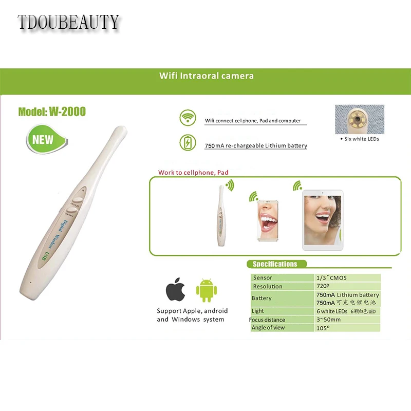 Беспроводная интраоральная камера 720P подключается к фотооборудованию ipad view и