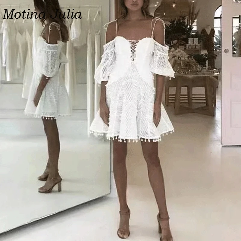 Motina Julia 2019 Летнее белое Открытое платье женское шикарное вечернее с открытыми