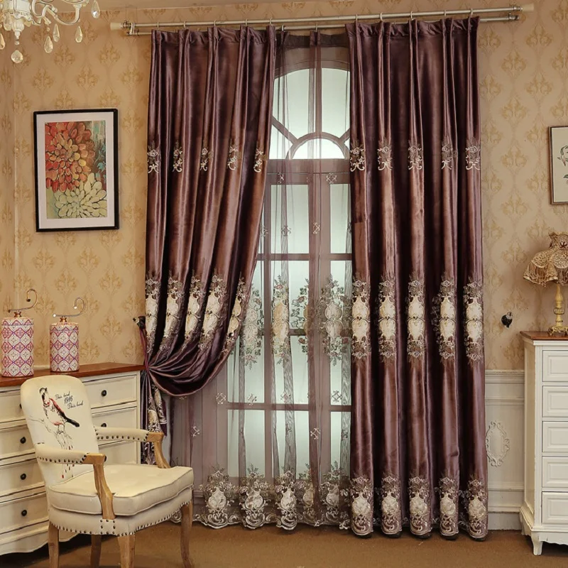 

Роскошные бархатные шторы с фиолетовой вышивкой, плотные тканевые занавески на окна, светонепроницаемые шторы для спальни, гостиной, тюлевые занавески