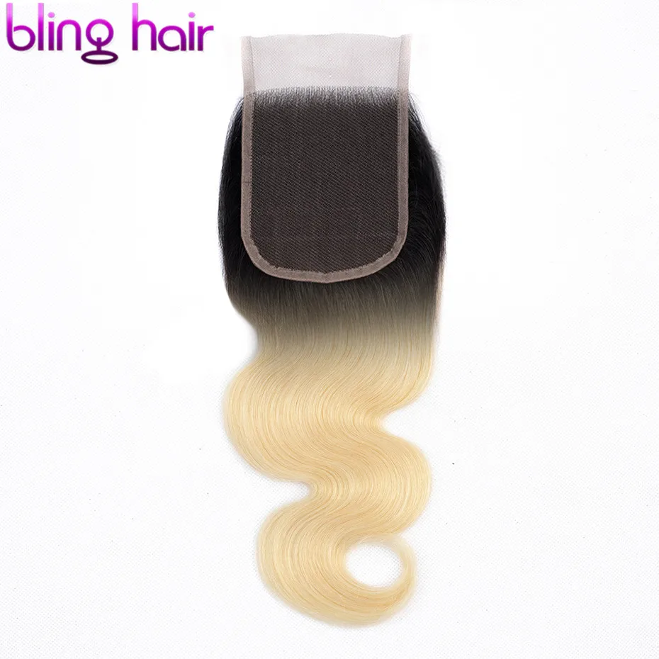 Bling hair#613 блонд бразильские объемные волнистые человеческие волосы Закрытие 4*4 закрытие шнурка средний/свободный/три части Remy 1b/613 натуральный цвет