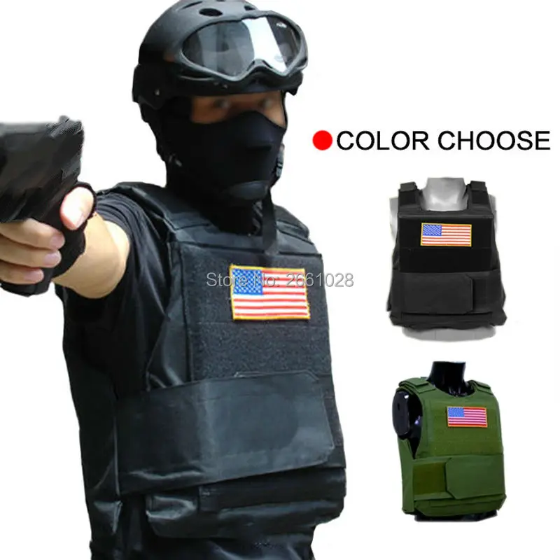 

Tactical Police Plate Carrier Vest w/US Flag Patch Outdoor Vests Airsoft Paintball Military Hunting Protective Combat Gear