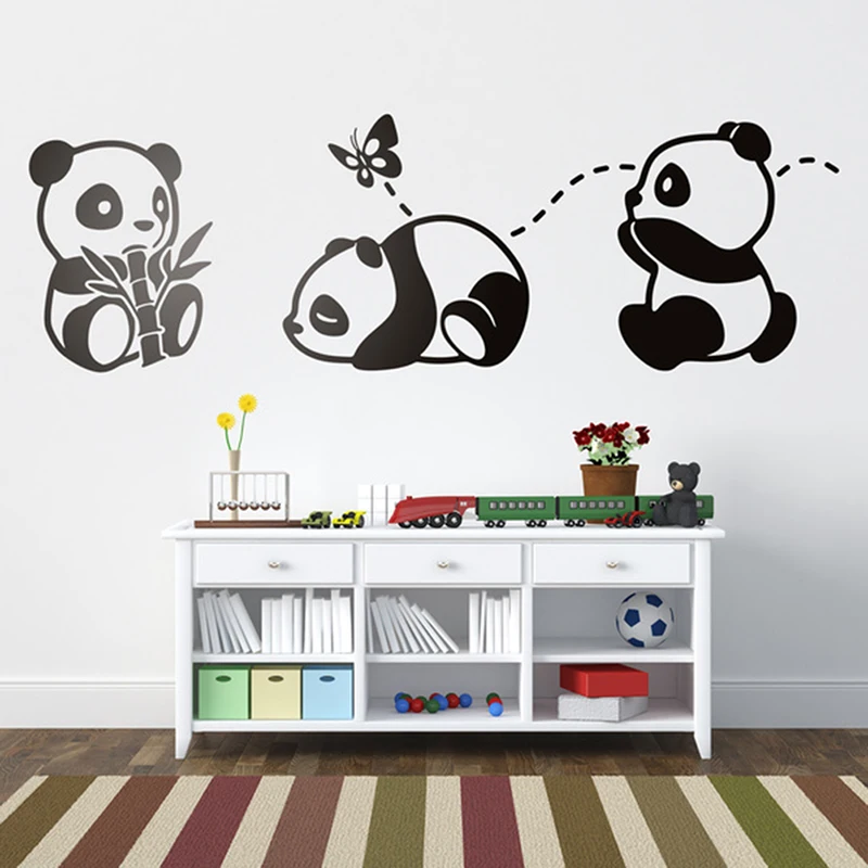 Stickers The Cute 3 Pandas Vinyl Wall Art Decor Mural Decal Wallpaper Living Room Home Poster Kids House Decoration | Дом и сад