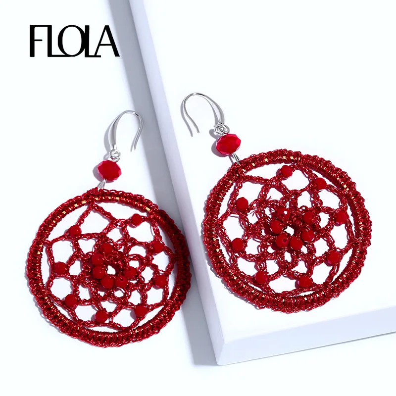 Женские ажурные серьги FLOLA из красной смолы с бусинами тканые в стиле бохо