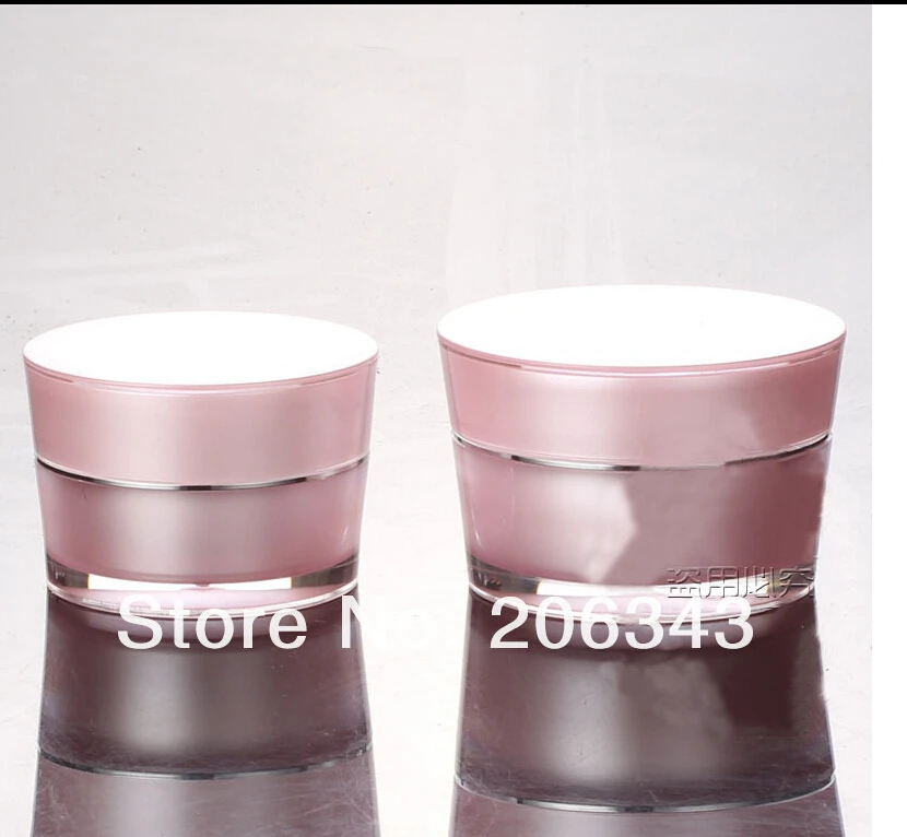 50 г розовая акриловая коническая банка для крема с серебряной линией