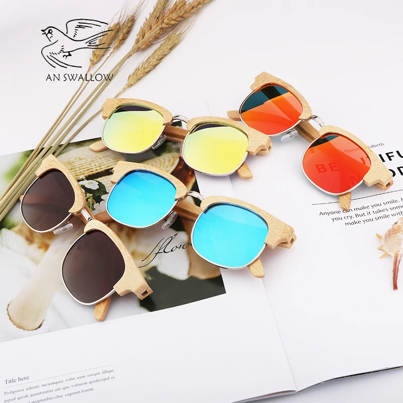 

AN SWALLOW New fashion retro bamboo Sunglasses half frame frame fashion simple polarized UV400 Ladies Sunglasses